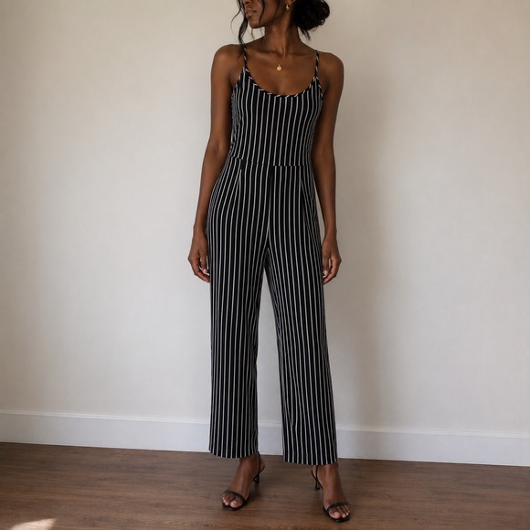 Ci Sono Pants - 🌻3/$10 Ci Sono Black Ivory Striped Jumpsuit Spaghetti Strap Small Minimalist